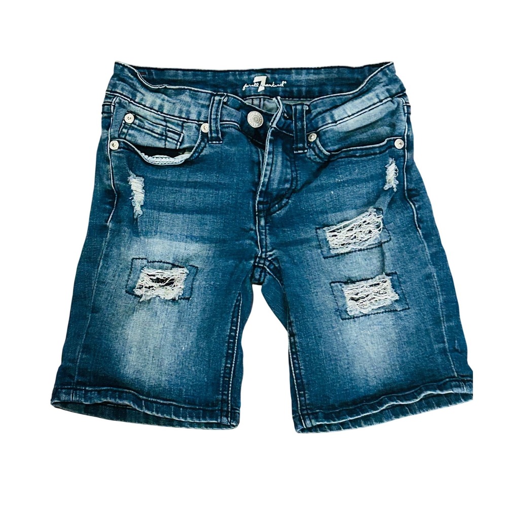 7 For All Mankind Kids Boys Distressed Denim Shorts Dark Wash Patch Size 8